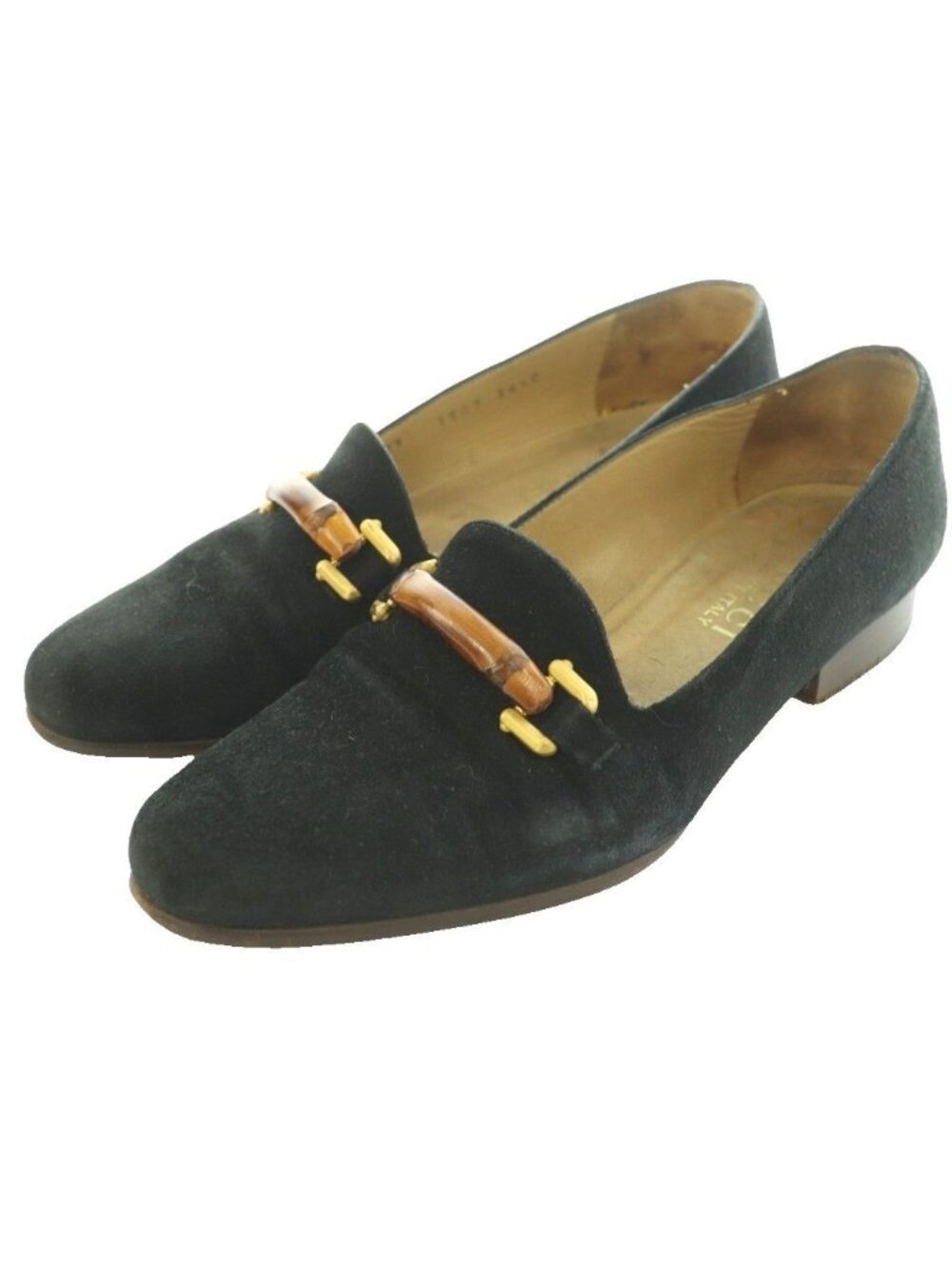 Gucci Loafers Suede Round Toe Bamboo Motif Horsebit Black SS